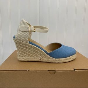 J.Crew l Denim Chambray Wedge Espadrille, NWT, Original Box, Sz 7